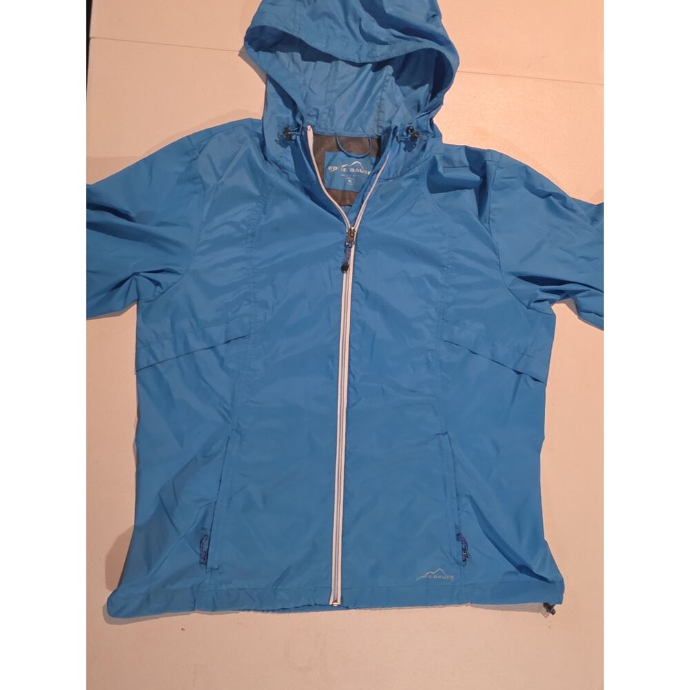 Eddie Bauer Women’s XL, Hood Zip Pockets Windbreaker Rain Jacket Bright Blue - Picture 2 of 7